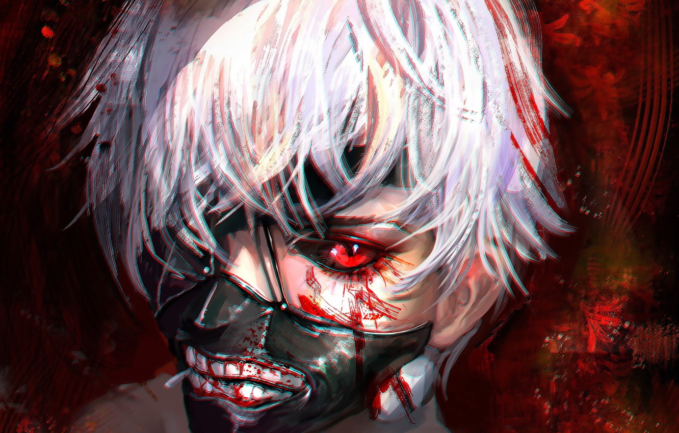 Wallpaper Face Anime Art Ken Kanek Tokyo Ghoul The - Anime Character With Blood - HD Wallpaper 