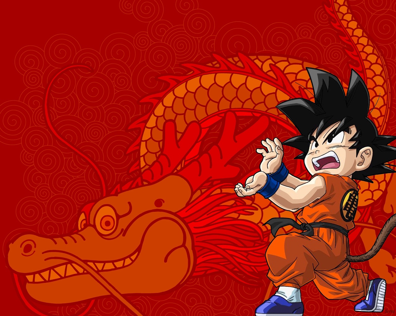 Wallpaper Son Goku, Guy, Brunette, Dragon, Posture - Dragon Ball Z - HD Wallpaper 