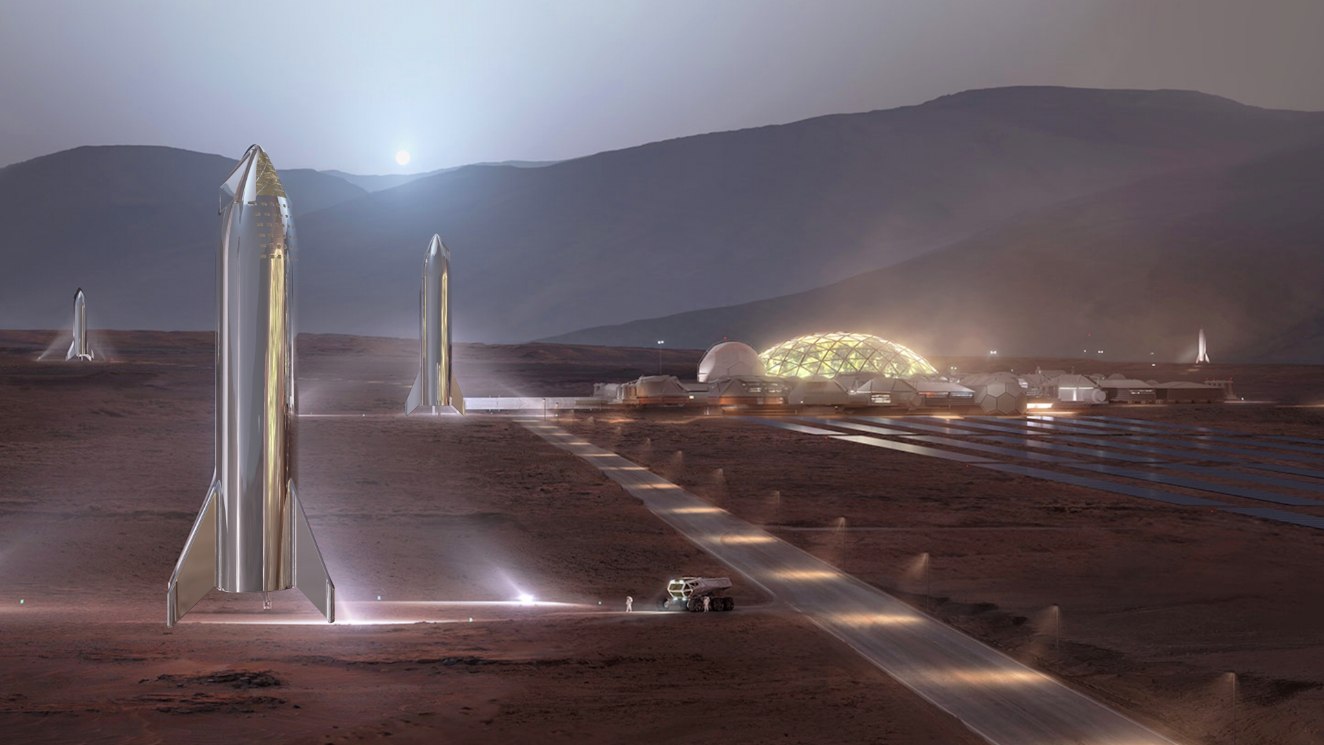 Spacex Stainless Steel Starships At Mars Base Alpha - Elon Musk Starships On Mars - HD Wallpaper 