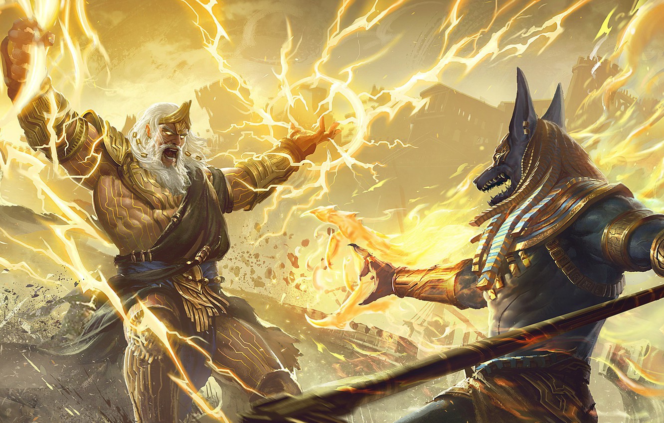 Photo Wallpaper The Gods, Battle, Fight, Anubis, Zeus, - Immortal Conquest Gods - HD Wallpaper 