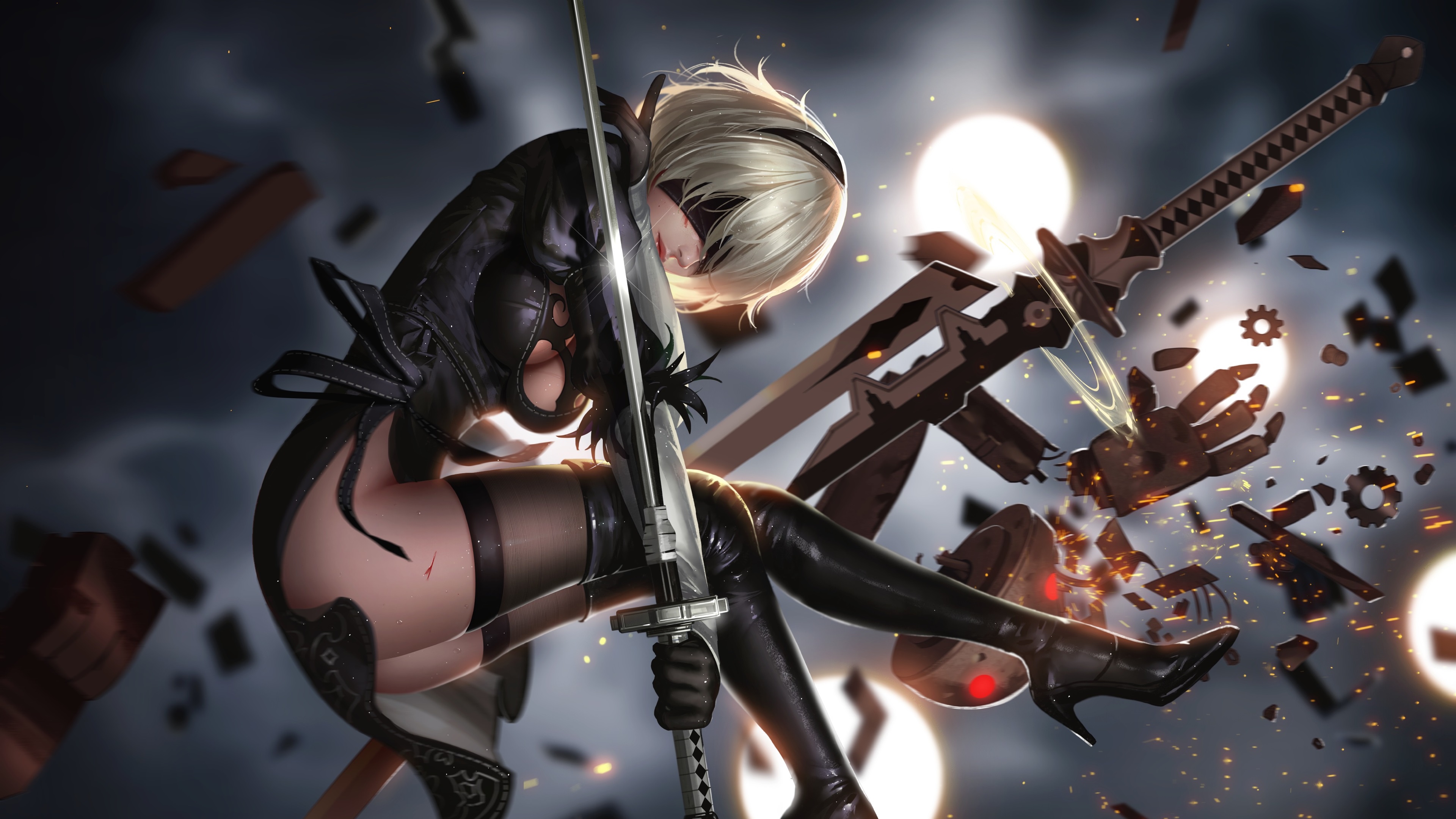 Automata, Girl, Sword, Fight - Nier Automata 2b Wallpaper 4k - HD Wallpaper 