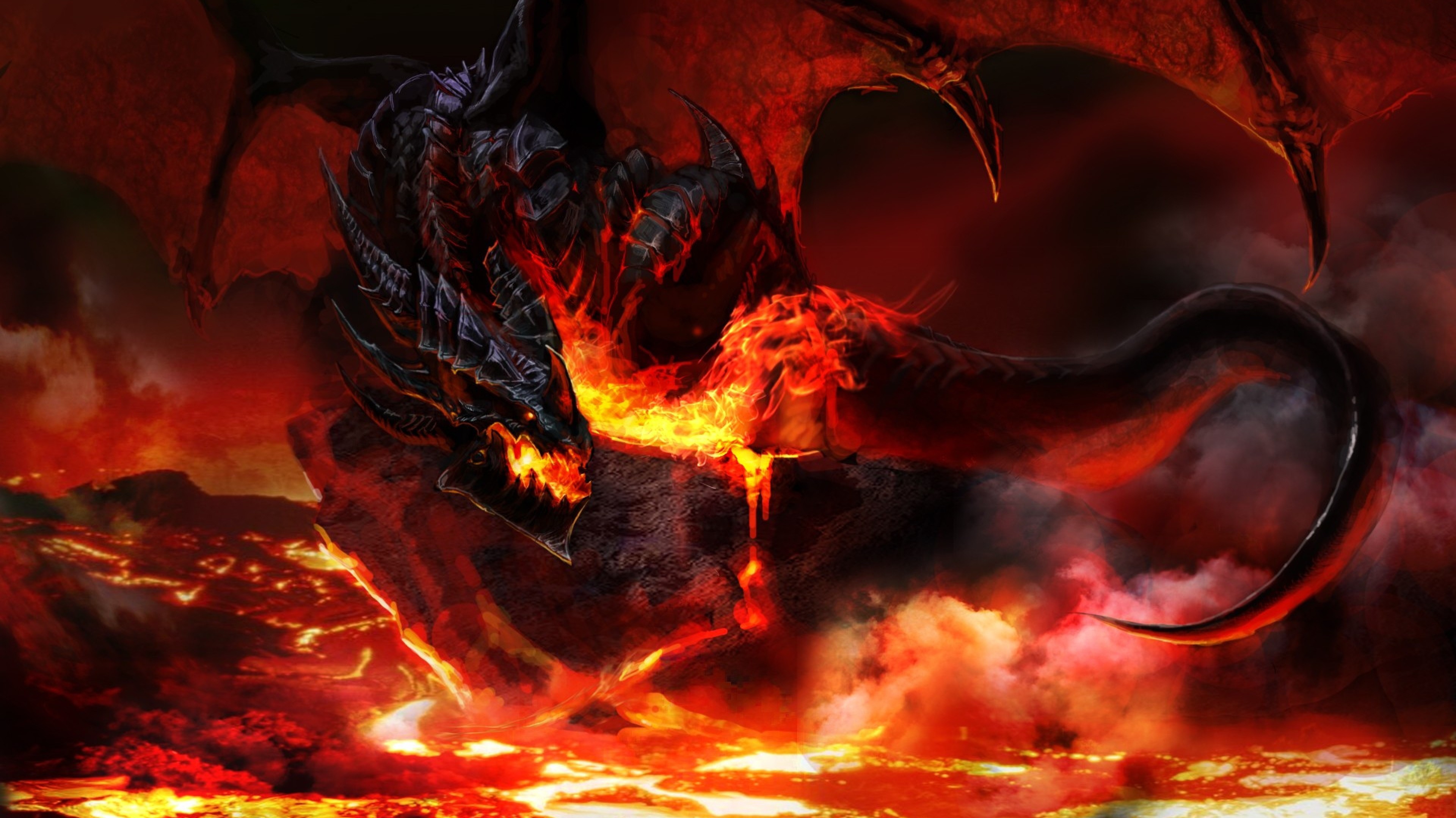 4k Fire Wallpapers 
 Data-src - Black And Red Dragons - HD Wallpaper 