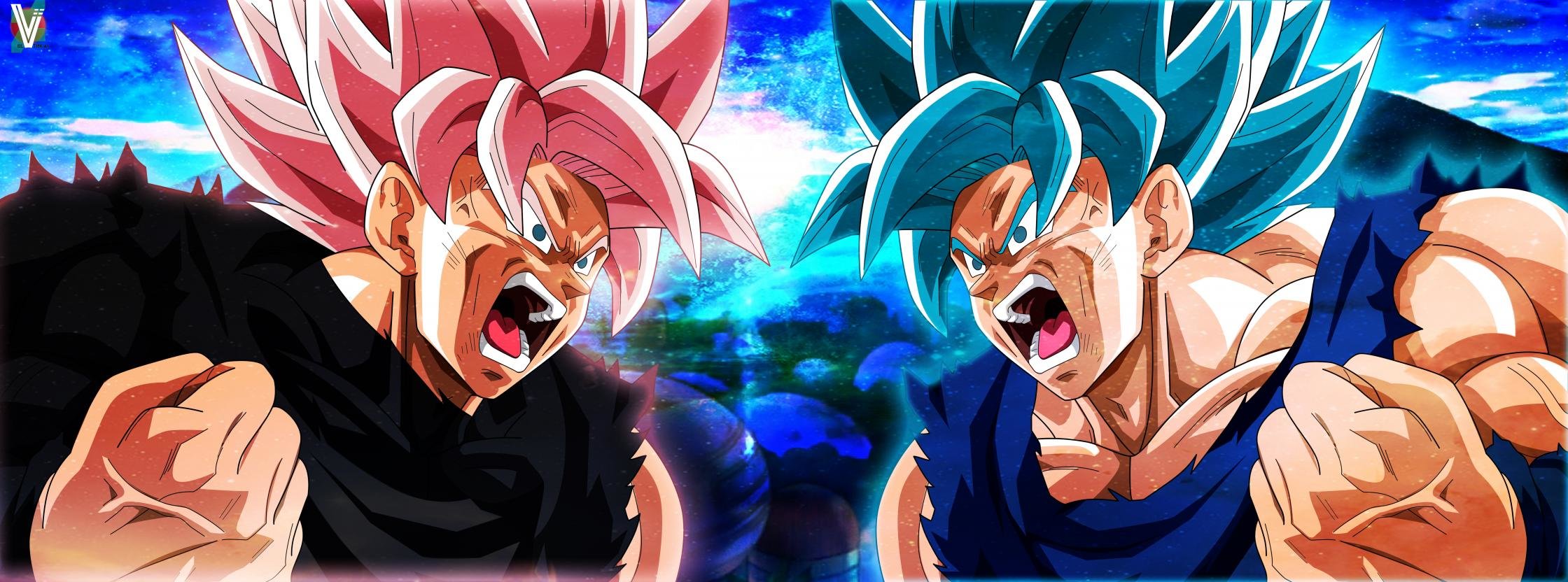 Download Dual Screen Dragon Ball Super Pc Background - Dbz Goku Vs Black Goku - HD Wallpaper 