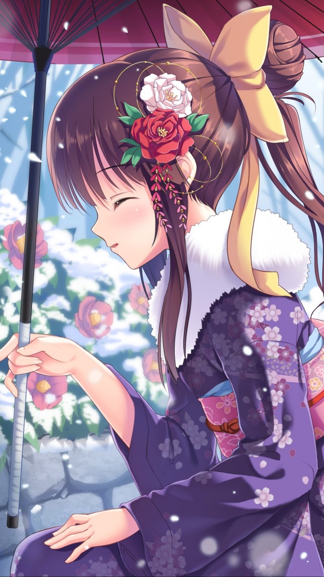Anime, Girl, Beauty, Winter, Rabbits, Snow, 4k - Anime Kawaii Girl Wallpaper Hd - HD Wallpaper 