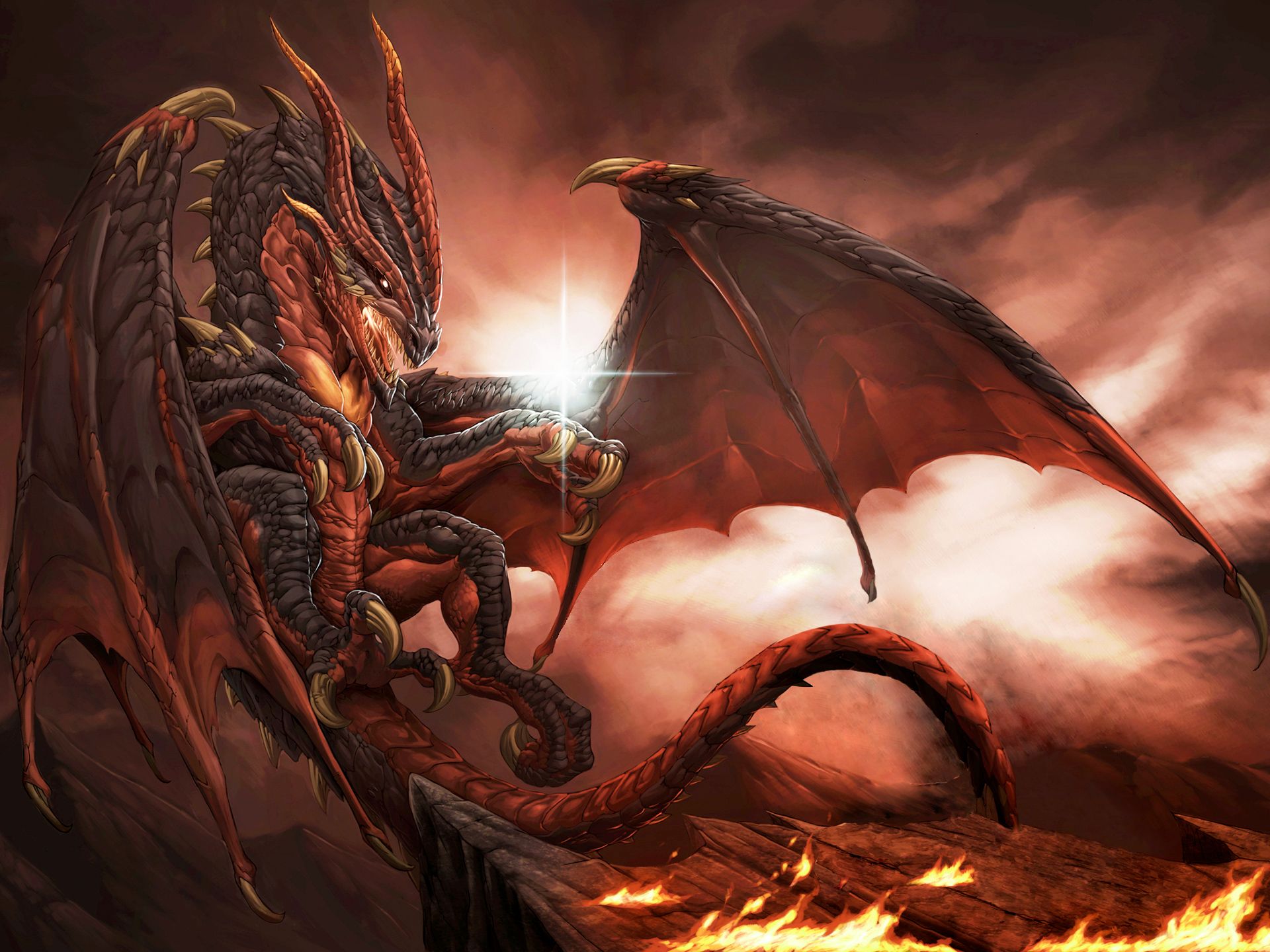 Fire Dragon Wallpaper - Unicorn Fighting A Dragon - HD Wallpaper 