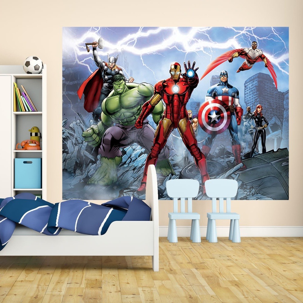 Marvel Avengers Wallpaper For Boys Room - Marvel Wallpaper On Wall - HD Wallpaper 