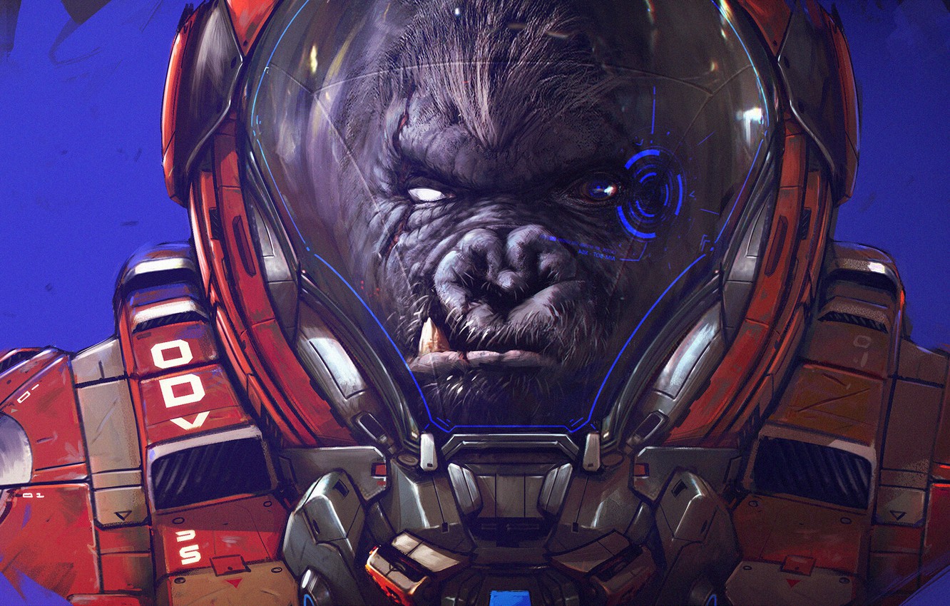 Photo Wallpaper King Kong, Monkey, The Suit, Astronaut, - Monkey Astronaut Art - HD Wallpaper 