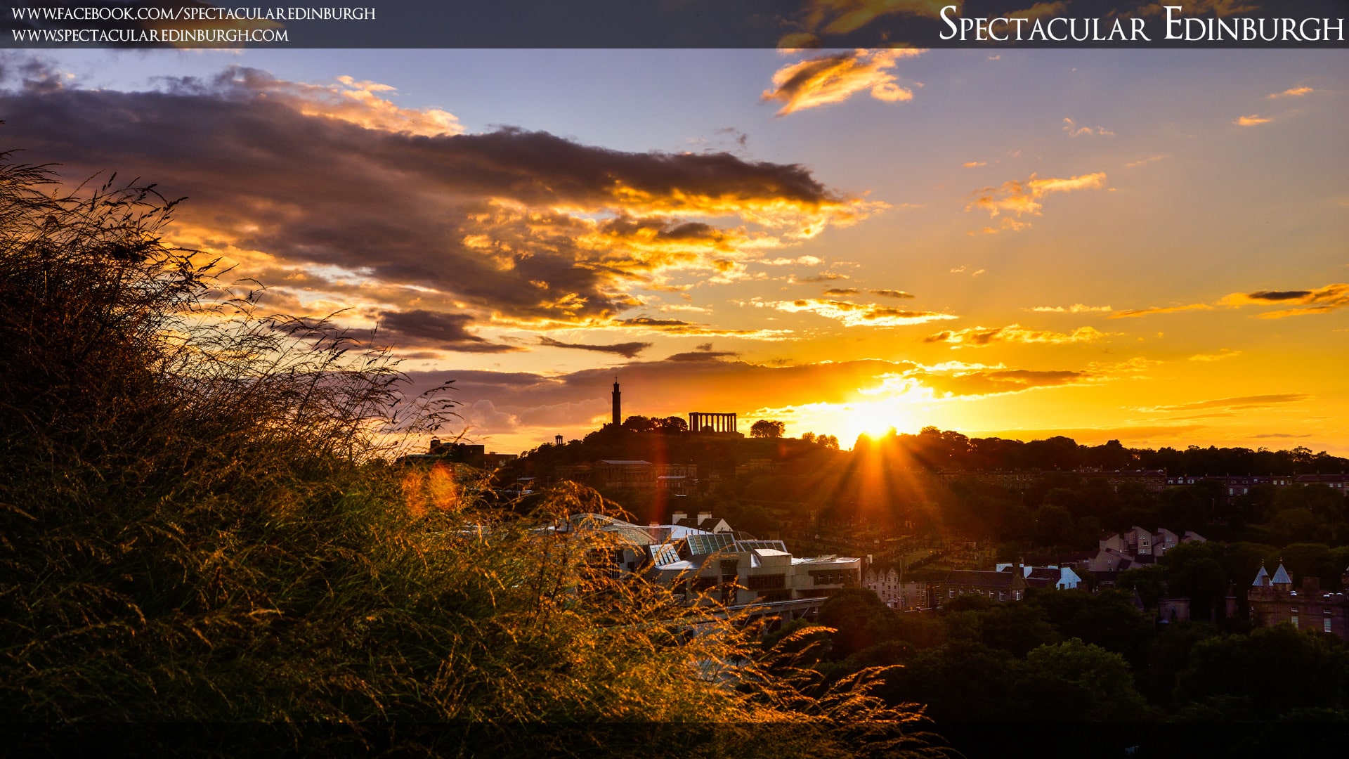 Summer Sunset Behind Calton Hill - Sunset - HD Wallpaper 