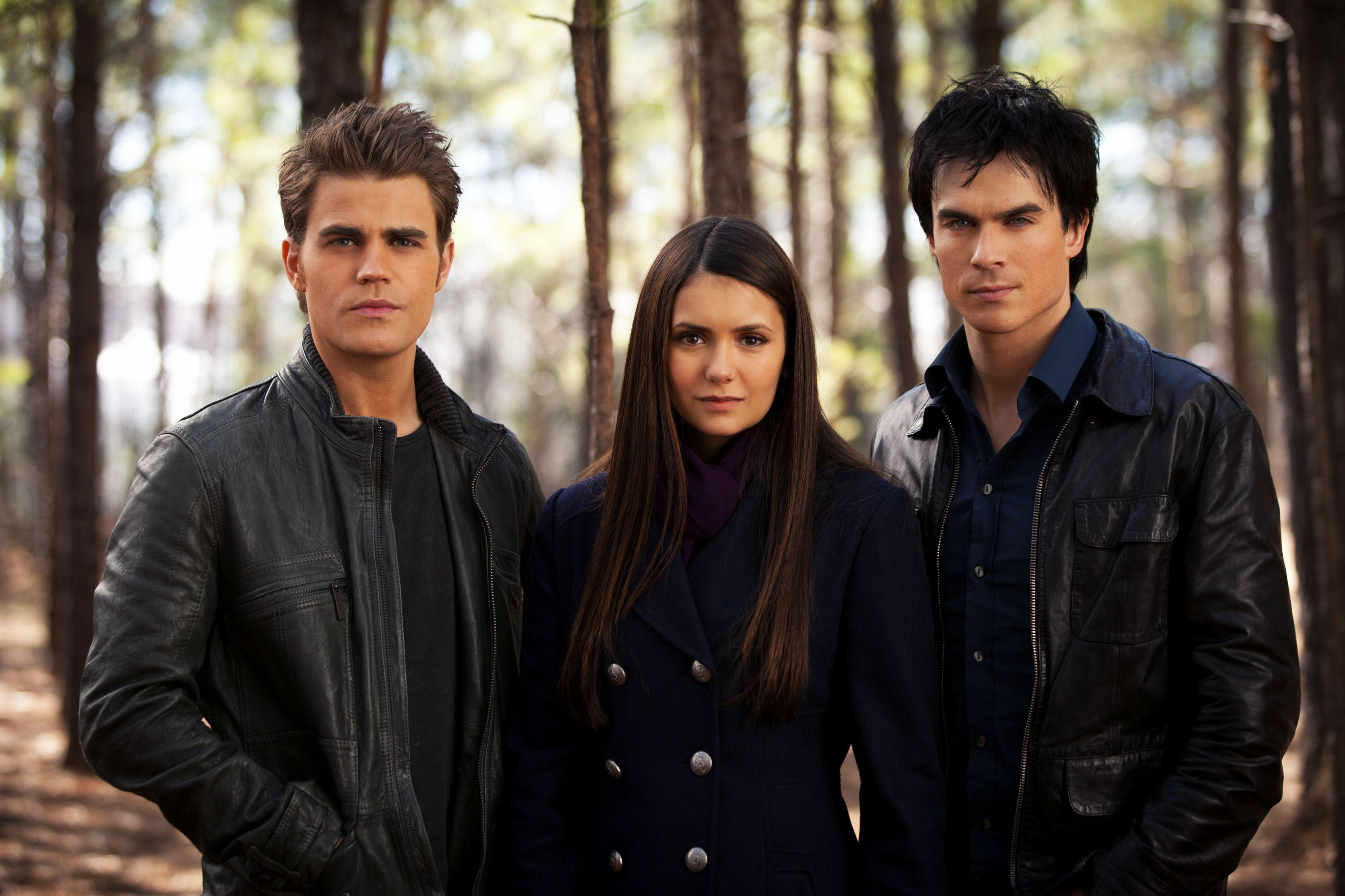 Wallpaper Of Актеры - Stefan And Elena And Damon - HD Wallpaper 