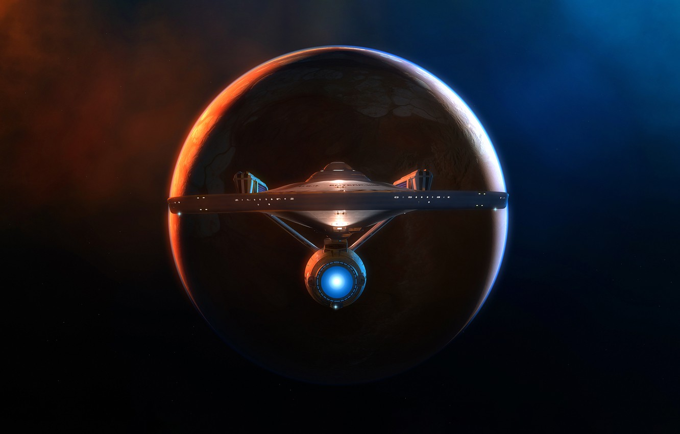 Photo Wallpaper Stars, Planet, Space, Nebula, Ship, - Spaceship Enterprise - HD Wallpaper 