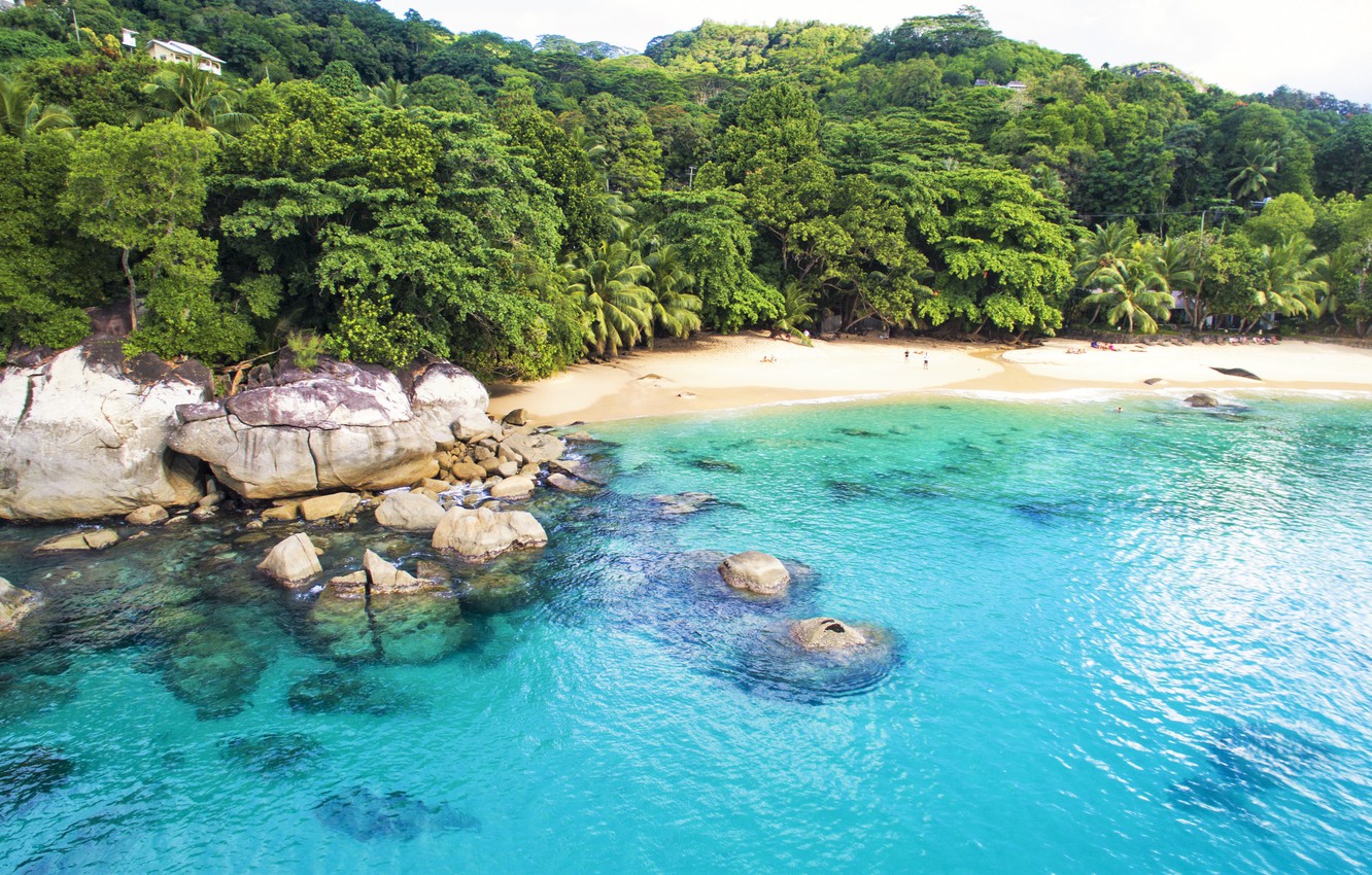 Photo Wallpaper Beach, Stones, The Ocean, Shore, Seychelles - Seychelles - HD Wallpaper 