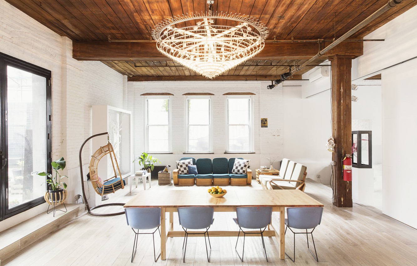 Photo Wallpaper Design, Interior, Dining Room, Loft, - Williamsburg Lofts - HD Wallpaper 