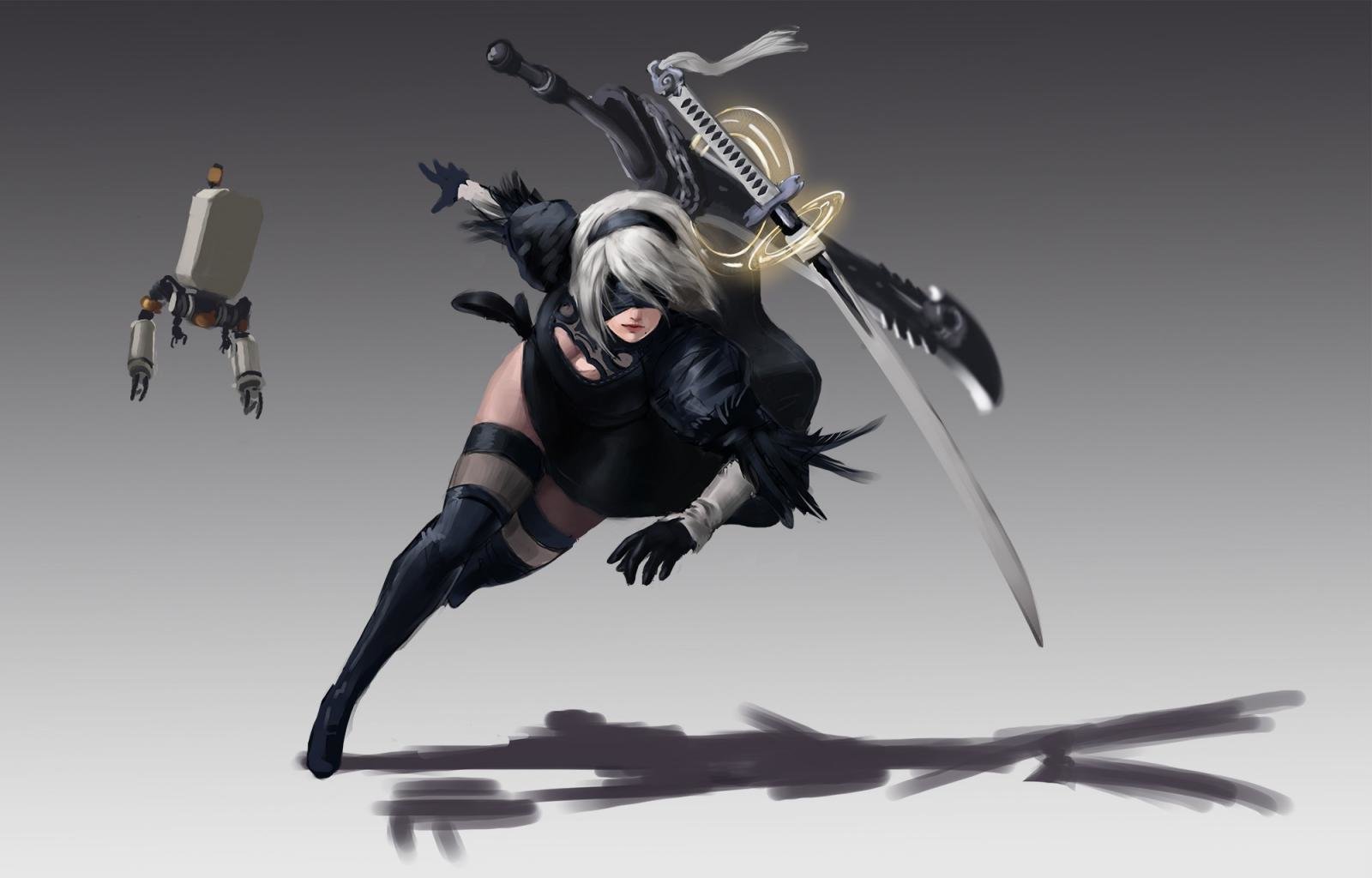 Automata High Quality Wallpaper Id - Nier Automata 2b Fighting - HD Wallpaper 