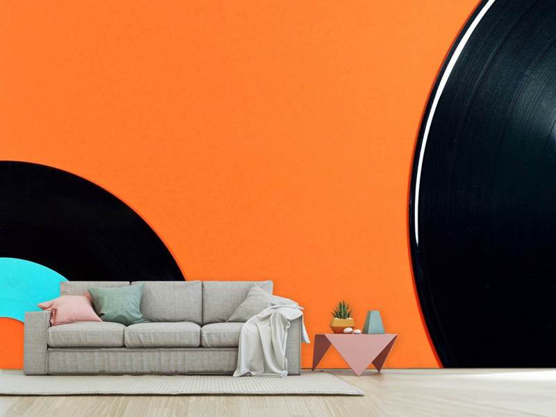 Photo Wallpaper Retro Vinyl Record Motif - Studio Couch - HD Wallpaper 
