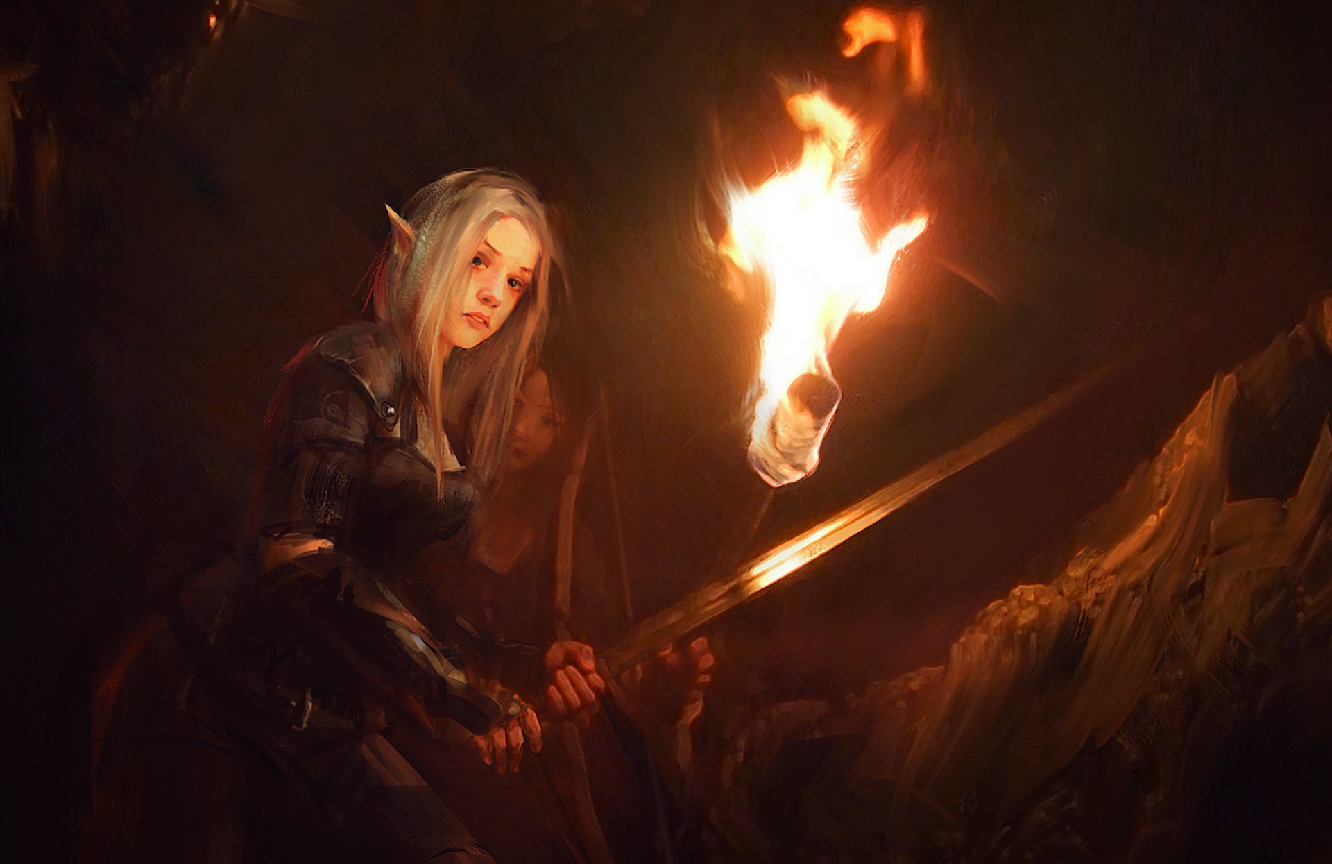 Elf With Torch - HD Wallpaper 