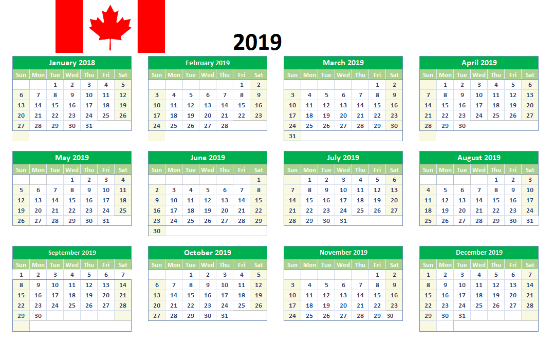 2019 Calendar Canada Excel - HD Wallpaper 