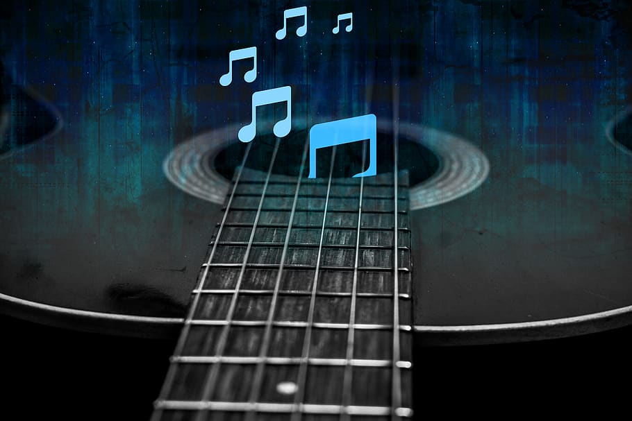 Guitar And Music Notes, Guitar Vintage, Arts Culture - Guitarra Y Nota Musical - HD Wallpaper 