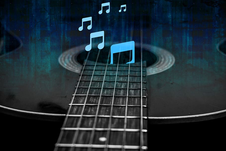 Guitar And Music Notes, Guitar Vintage, Arts Culture - Guitarra Y Nota Musical - HD Wallpaper 