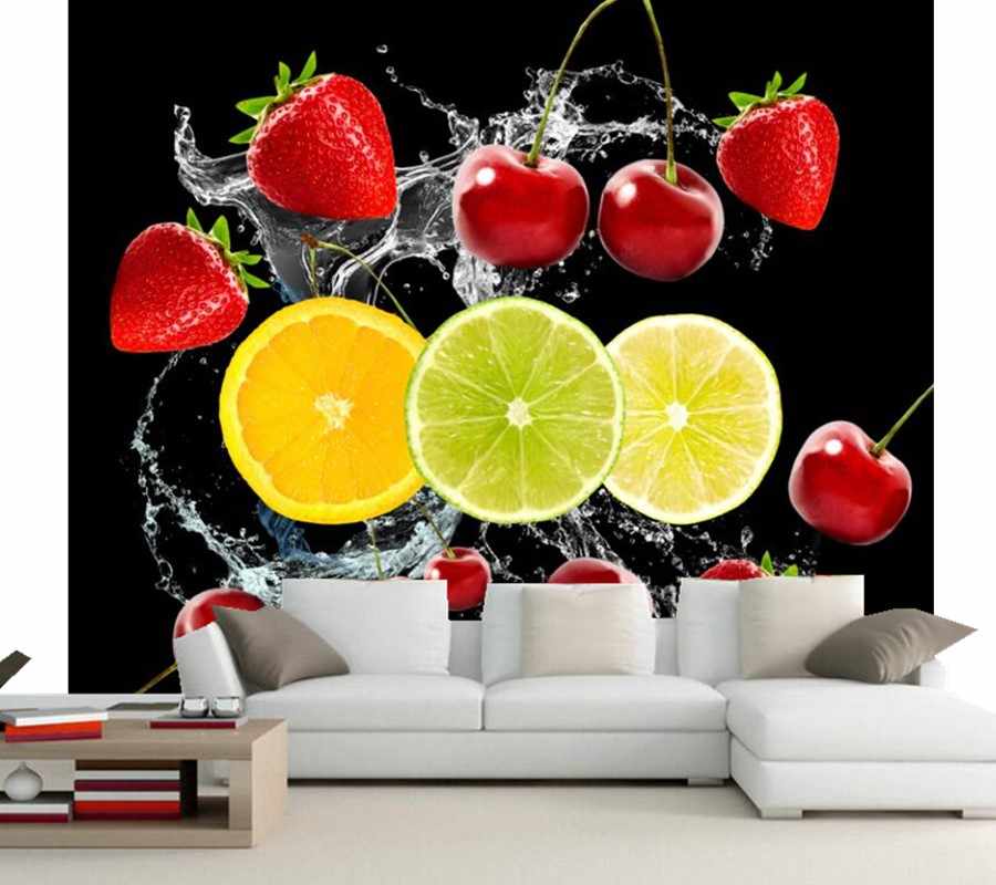 Strawberry Cherry Lemons Black Background Spray Food - Cerezas En Agua Fondo Negro - HD Wallpaper 