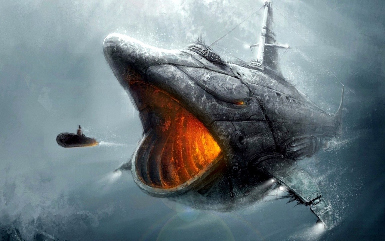 Shark Submarine Art - HD Wallpaper 