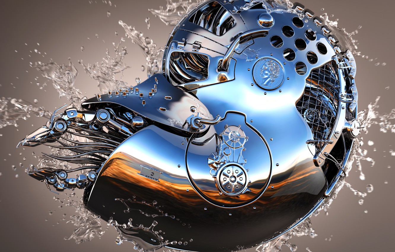 Photo Wallpaper Water, Metal, Shine, Nautilus, 3ds, - Illustration - HD Wallpaper 