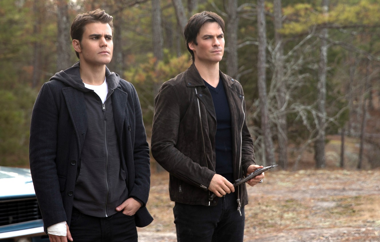Photo Wallpaper Jacket, Men, The Vampire Diaries, Ian - Ian Somerhalder And Paul Wesley Vampire Diaries - HD Wallpaper 