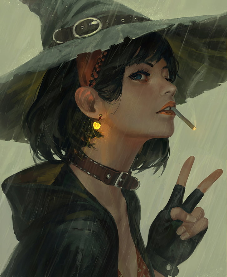 Woman With Cigarette And Hat Painting, Bra, Guweiz, - HD Wallpaper 
