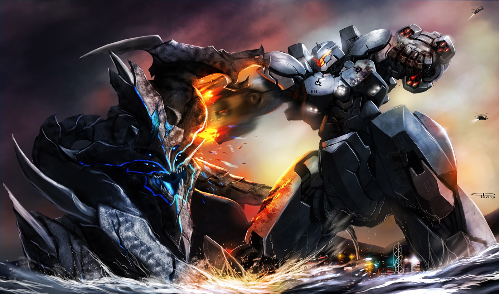 Pacific Rim Movie Jaeger Vs Kaiju Epic Mecha Robot - Mecha Vs Kaiju Art - HD Wallpaper 