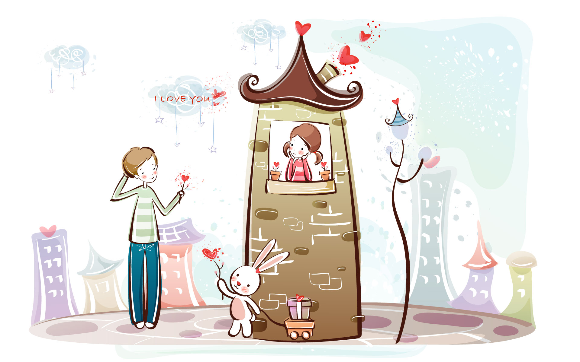 Valentine S Day Wallpaper - Cartoon Vector Couple Lovers - HD Wallpaper 