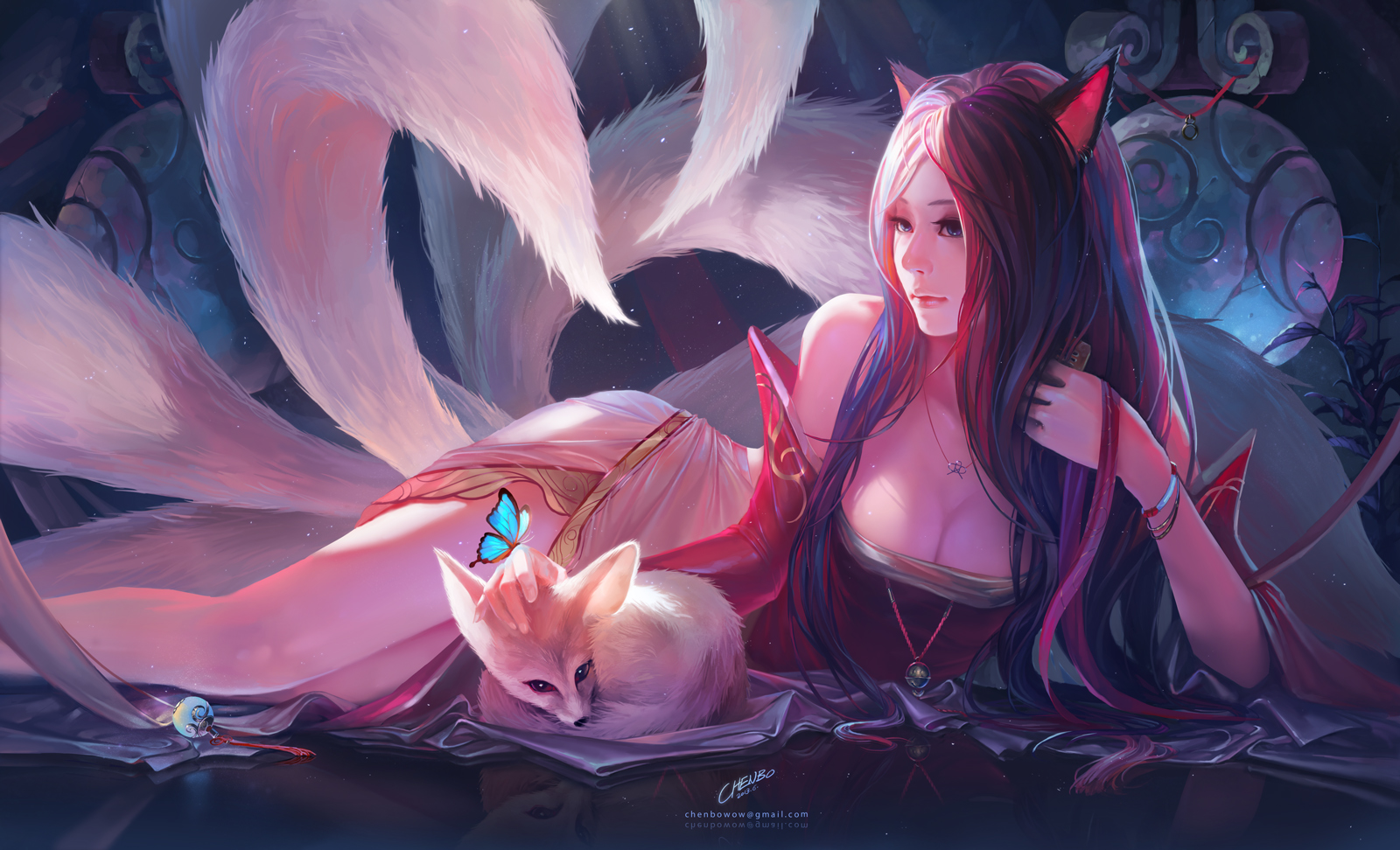 White Nine Tailed Kitsune Girl - HD Wallpaper 