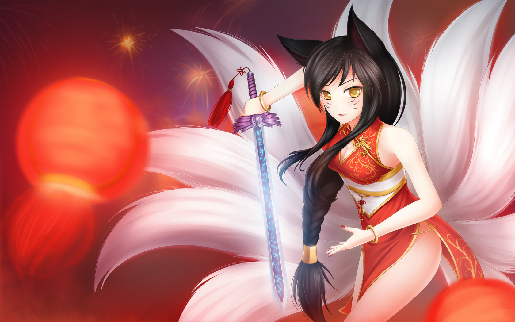Nine Tailed Fox Girl Anime - HD Wallpaper 