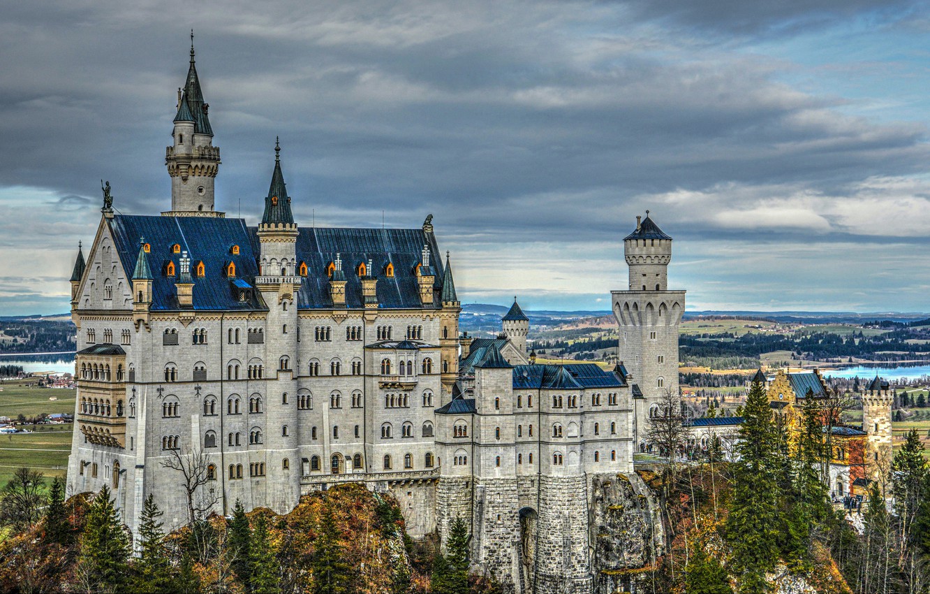 Photo Wallpaper Trees, Castle, Germany, Bayern, Germany, - Neuschwanstein Castle - HD Wallpaper 