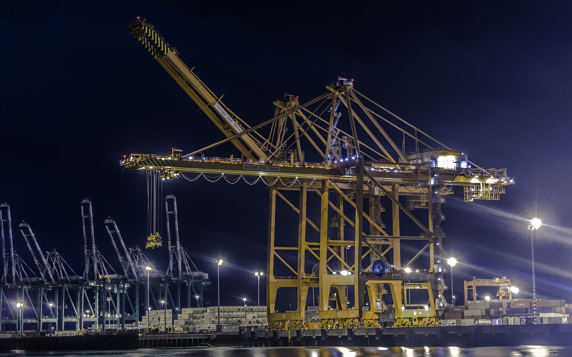 Crane Night Port Mechanical Mech Machinery - Port Crane At Night - HD Wallpaper 