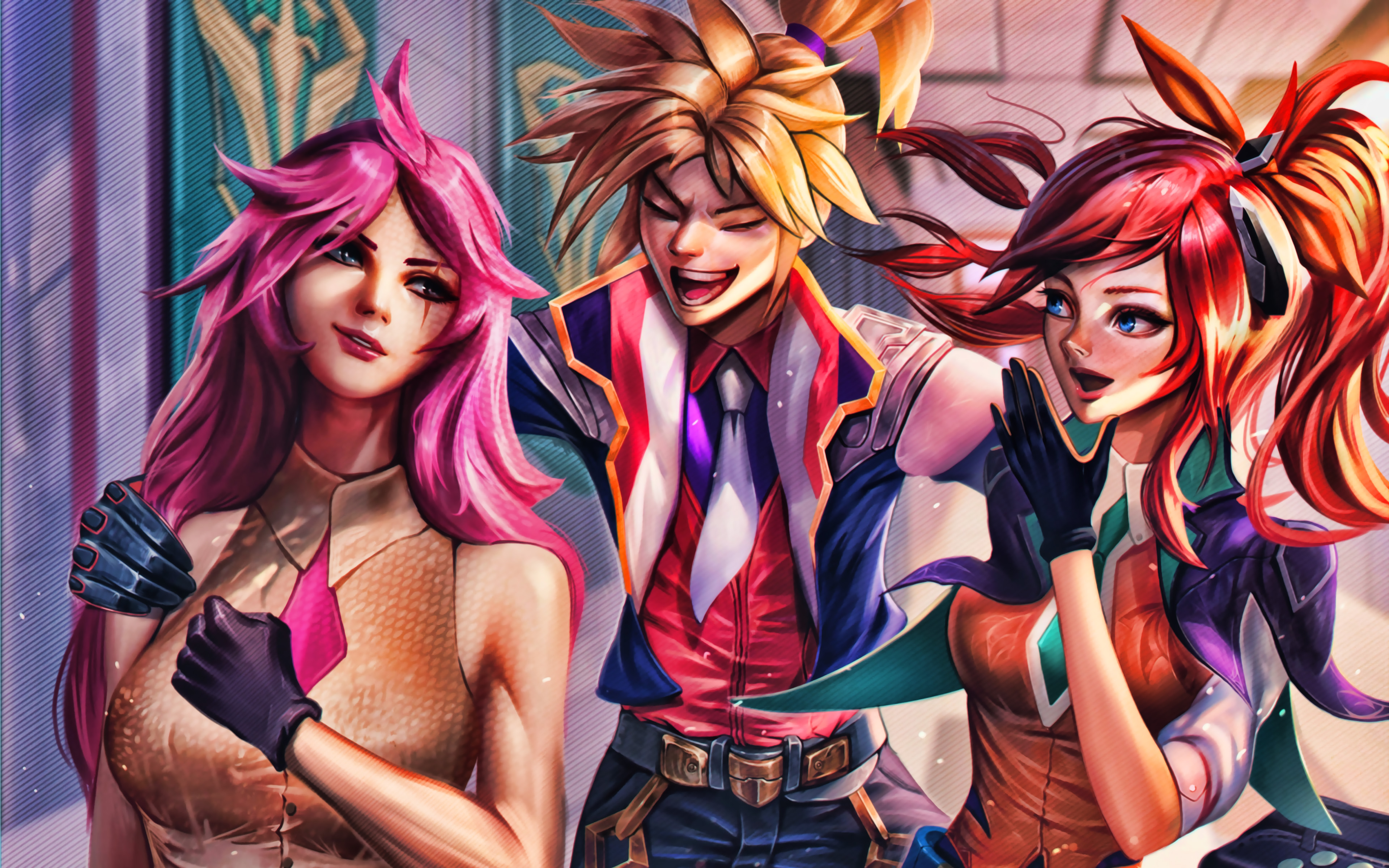 Katarina, Ezreal, Lux, 4k, Moba, League Of Legends, - Lol Ezreal Fan Art - HD Wallpaper 