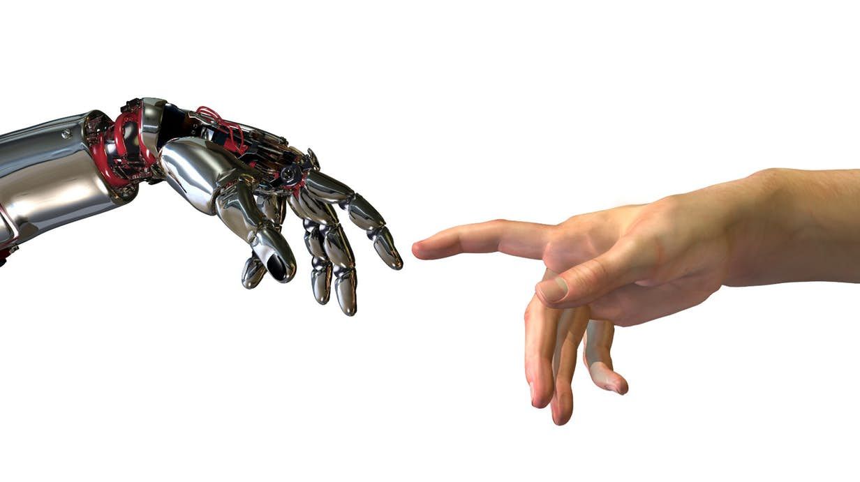 Ai And Human Hand - HD Wallpaper 