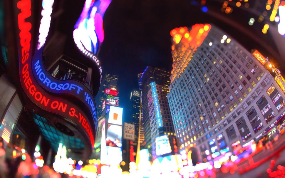 New York Buildings Skyscrapers Night Times Square Lights - Lighting - HD Wallpaper 