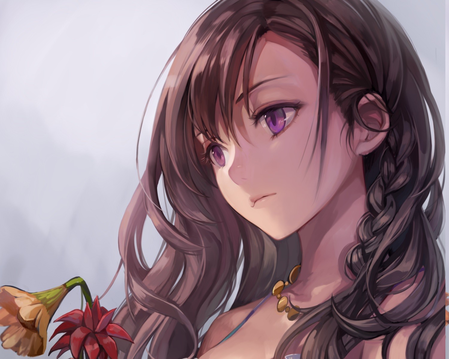 Anime Girl Brown Hair Purple Eyes - HD Wallpaper 