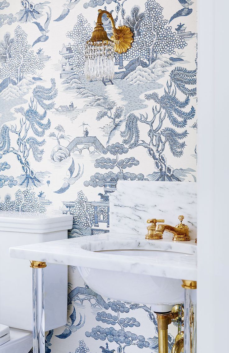 Blue Wallpaper Powder Room - HD Wallpaper 