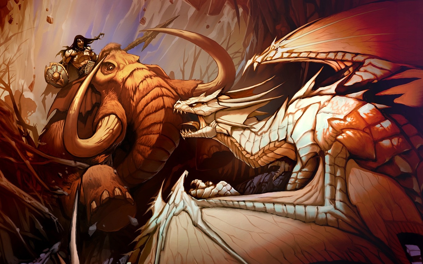 Mammoth Vs Dragon - HD Wallpaper 