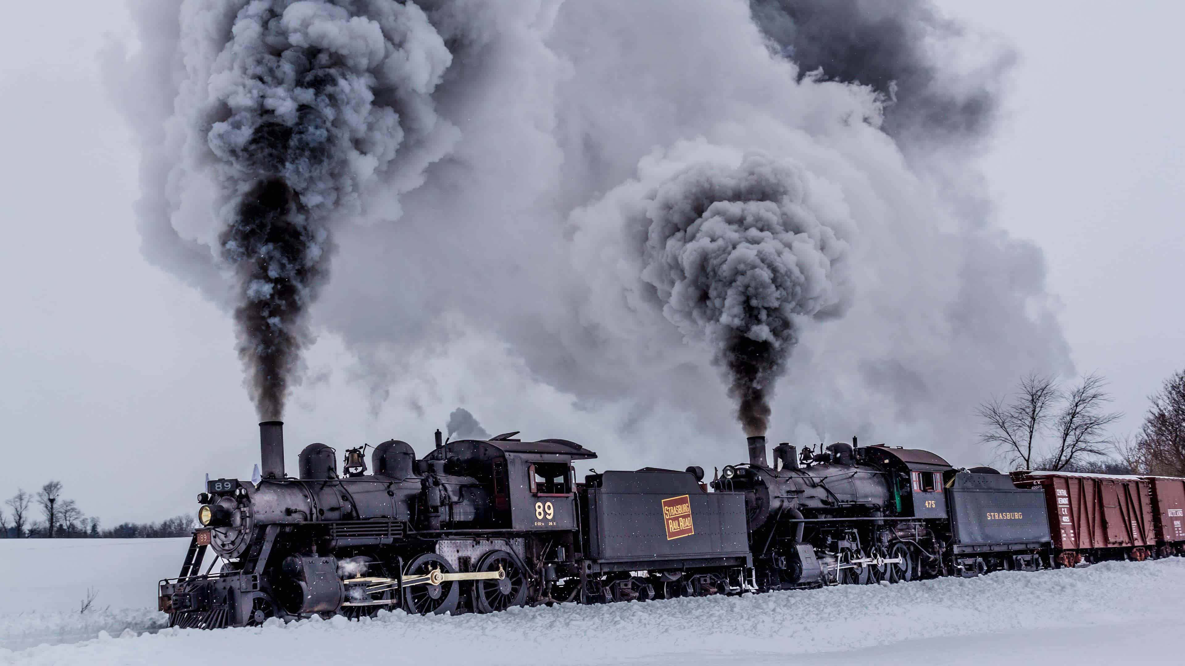 Strasburg Rail Road Train During Winter In Pennsylvania - Steam Train Double Header - HD Wallpaper 