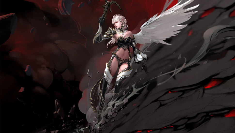 Rock, Wings, Lineage 2, Girl Desktop Background - Lineage Wallpaper Kamael - HD Wallpaper 