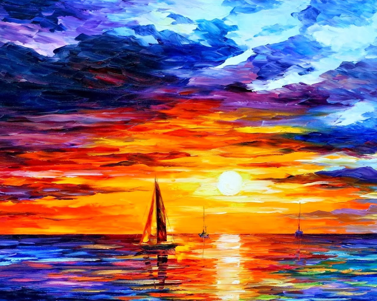 Sea Background Sunset Painting - HD Wallpaper 