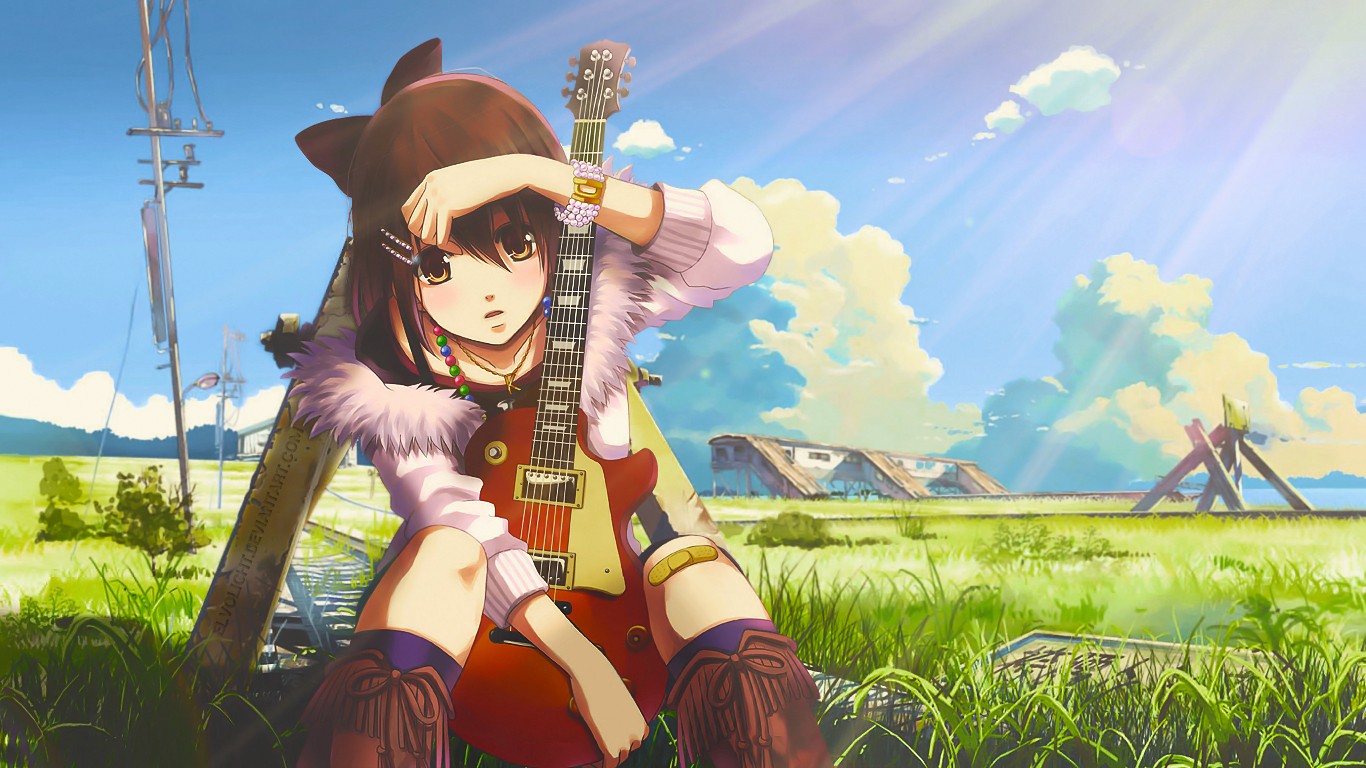 Wallpaper - Anime Girl With Guitar - HD Wallpaper 