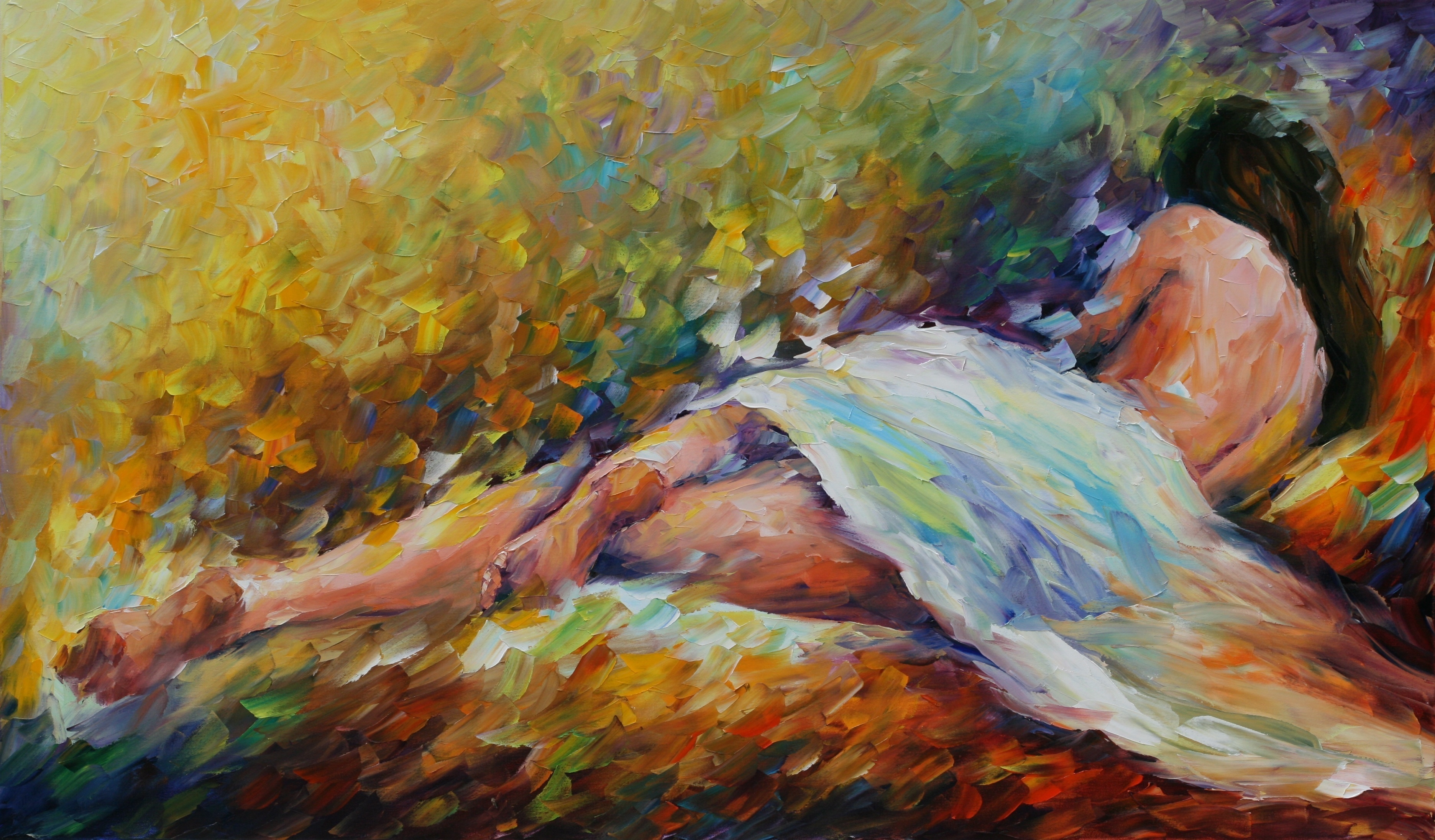 Leonid Afremov, Painting, Girl, Nude, Back, Legs, Pose, - Leonid Afremov - HD Wallpaper 