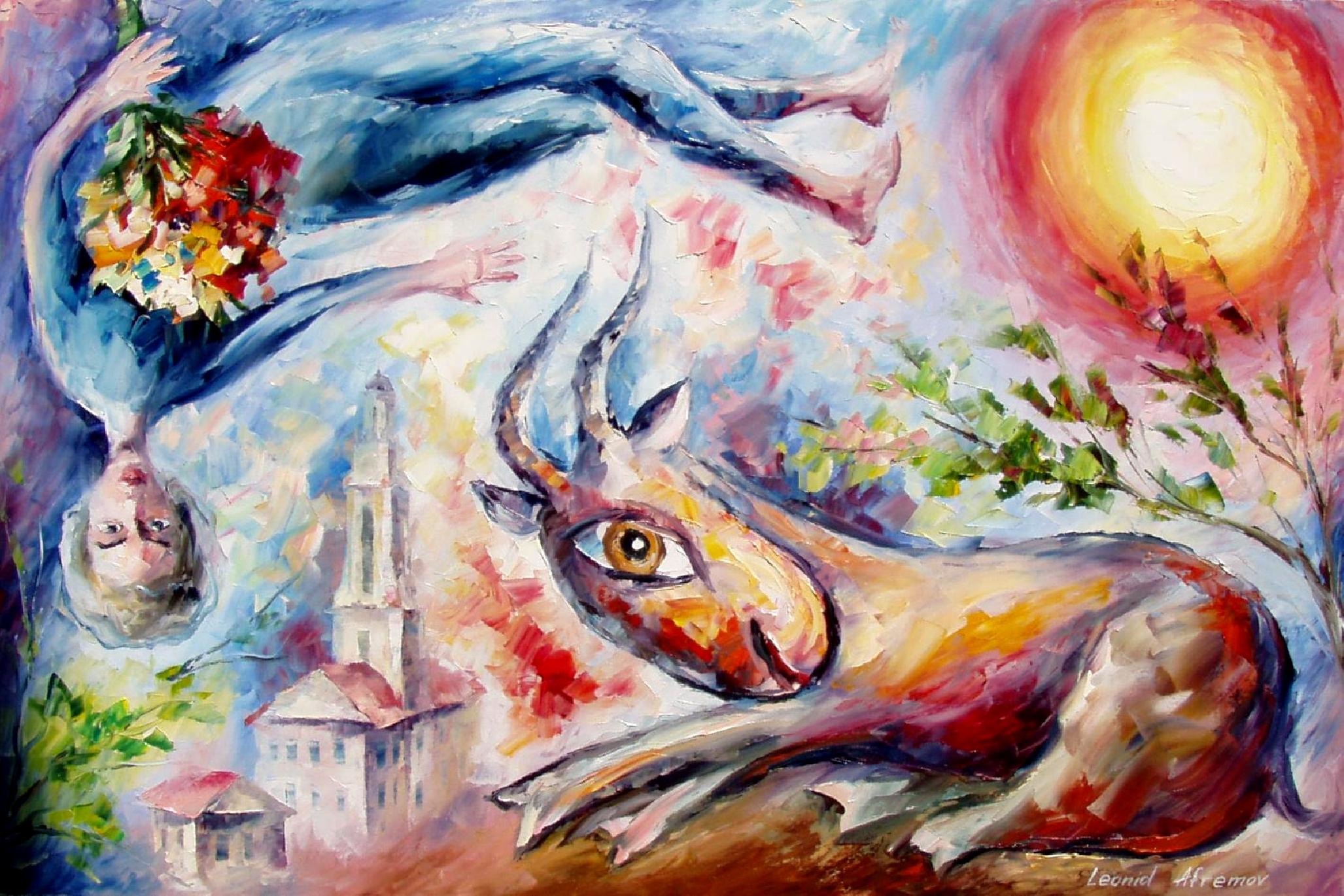 Sunny Goat Palette Knife Oil Painting On Canvas By - Sunny Goat Painting - HD Wallpaper 