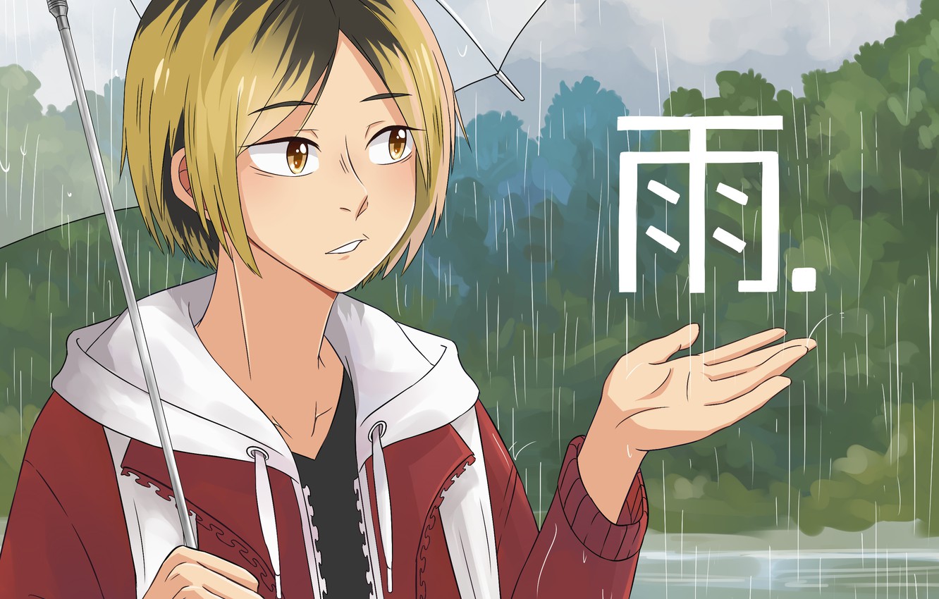 Photo Wallpaper Rain, Umbrella, Guy, Volleyball, Haikyuu, - HD Wallpaper 