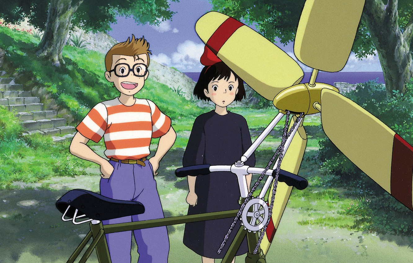 Photo Wallpaper Bike, Park, Surprise, Glasses, Ladder, - Kiki's Delivery Service Action Scenes - HD Wallpaper 