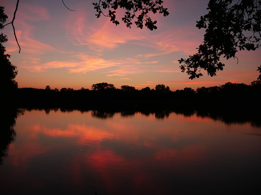Germany, Braunschweig, Kreuzteich, Trees, Sunset, Nature, - Reflection - HD Wallpaper 