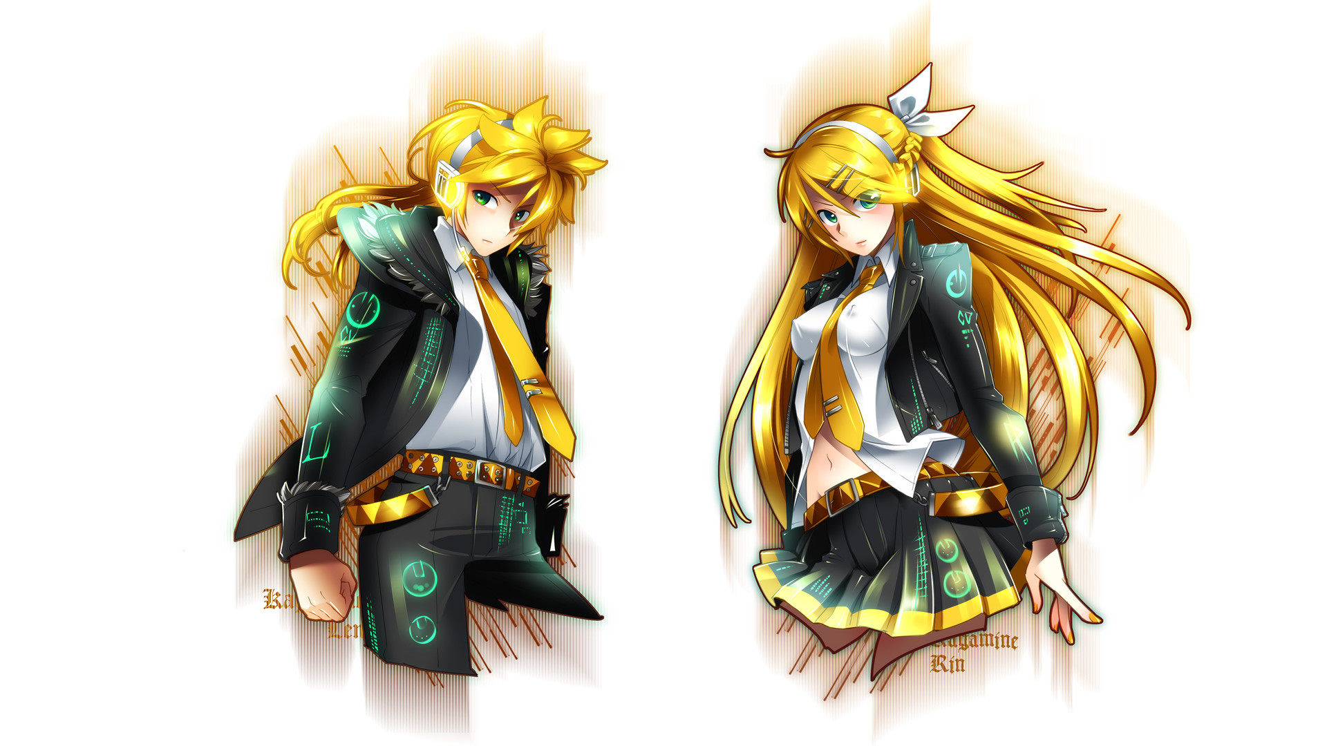 Anime, Caffein, Vocaloid, Kagamine Len, Kagamine Rin, - Rin Kagamine Long Hair - HD Wallpaper 