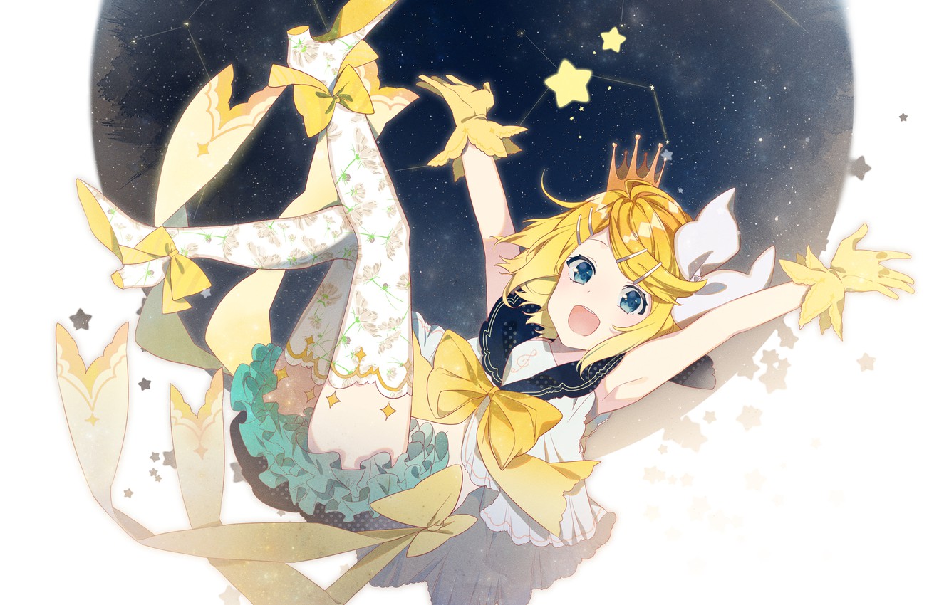 Photo Wallpaper The Sky, Girl, Night, Crown, Vocaloid, - Rin Vocaloid - HD Wallpaper 